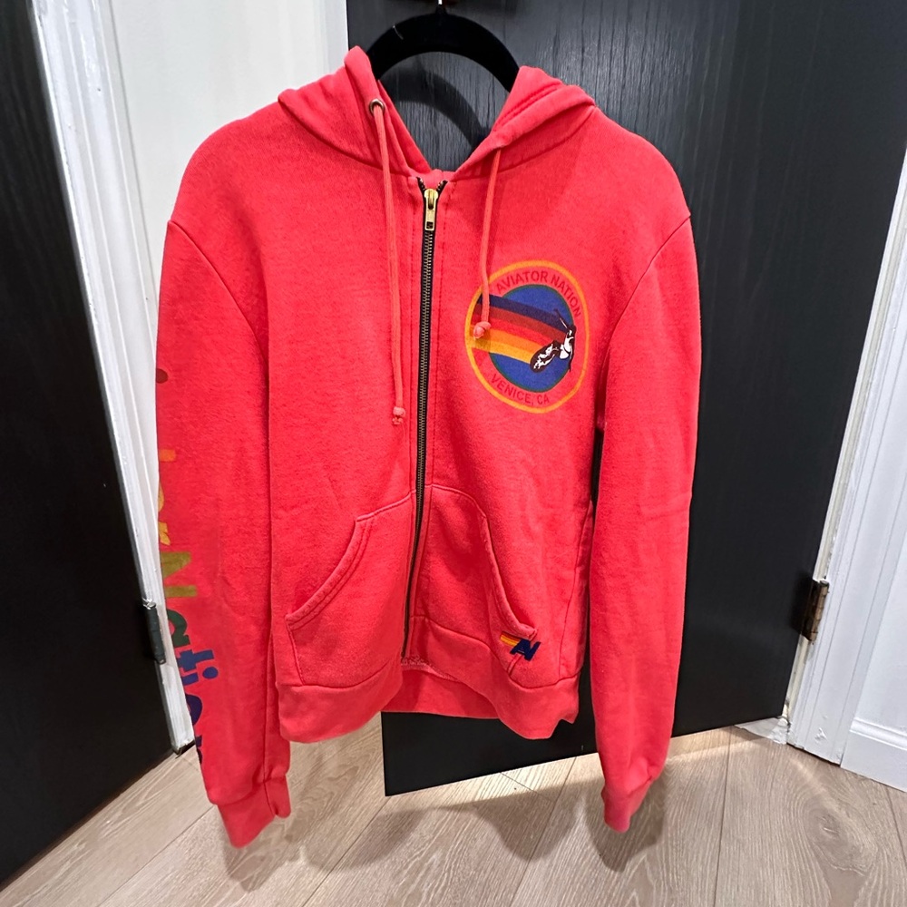 Red aviator nation logo zip up